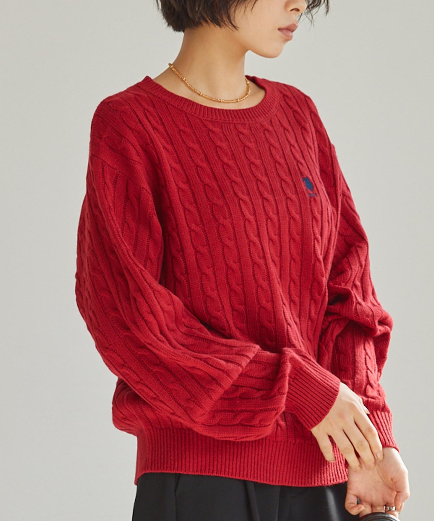 U.S. POLO ASSN. 刺繡LOGO 麻花針織衫