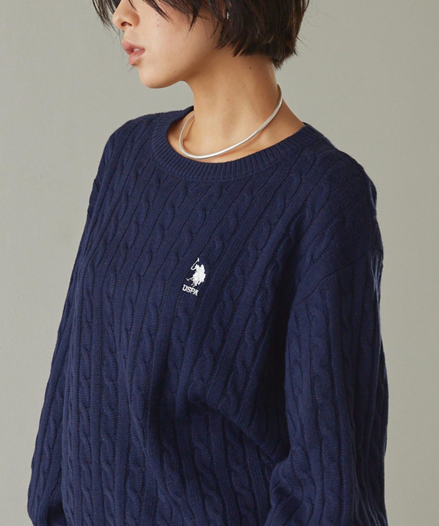 U.S. POLO ASSN. 刺繡LOGO 麻花針織衫