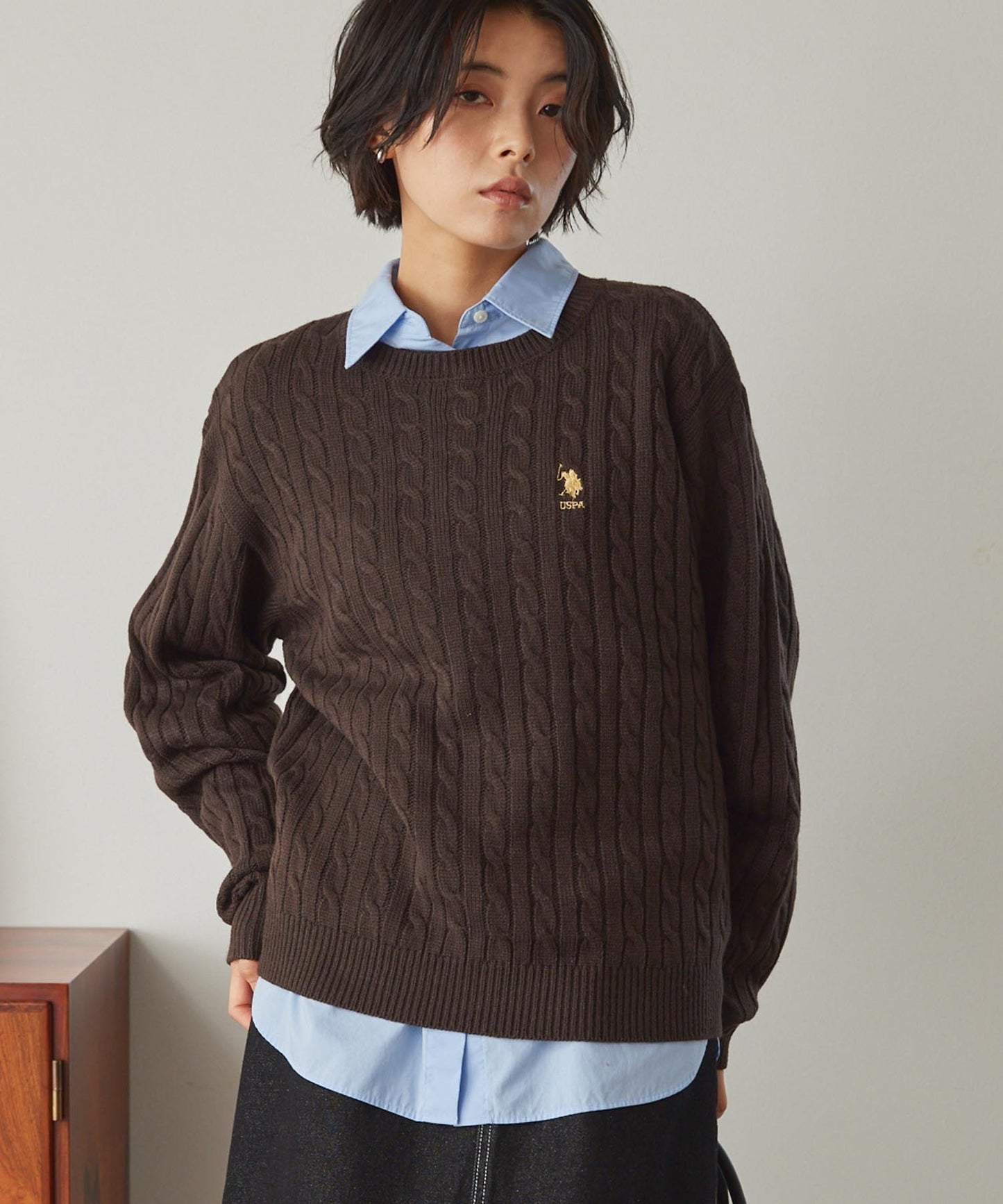 U.S. POLO ASSN. 刺繡LOGO 麻花針織衫