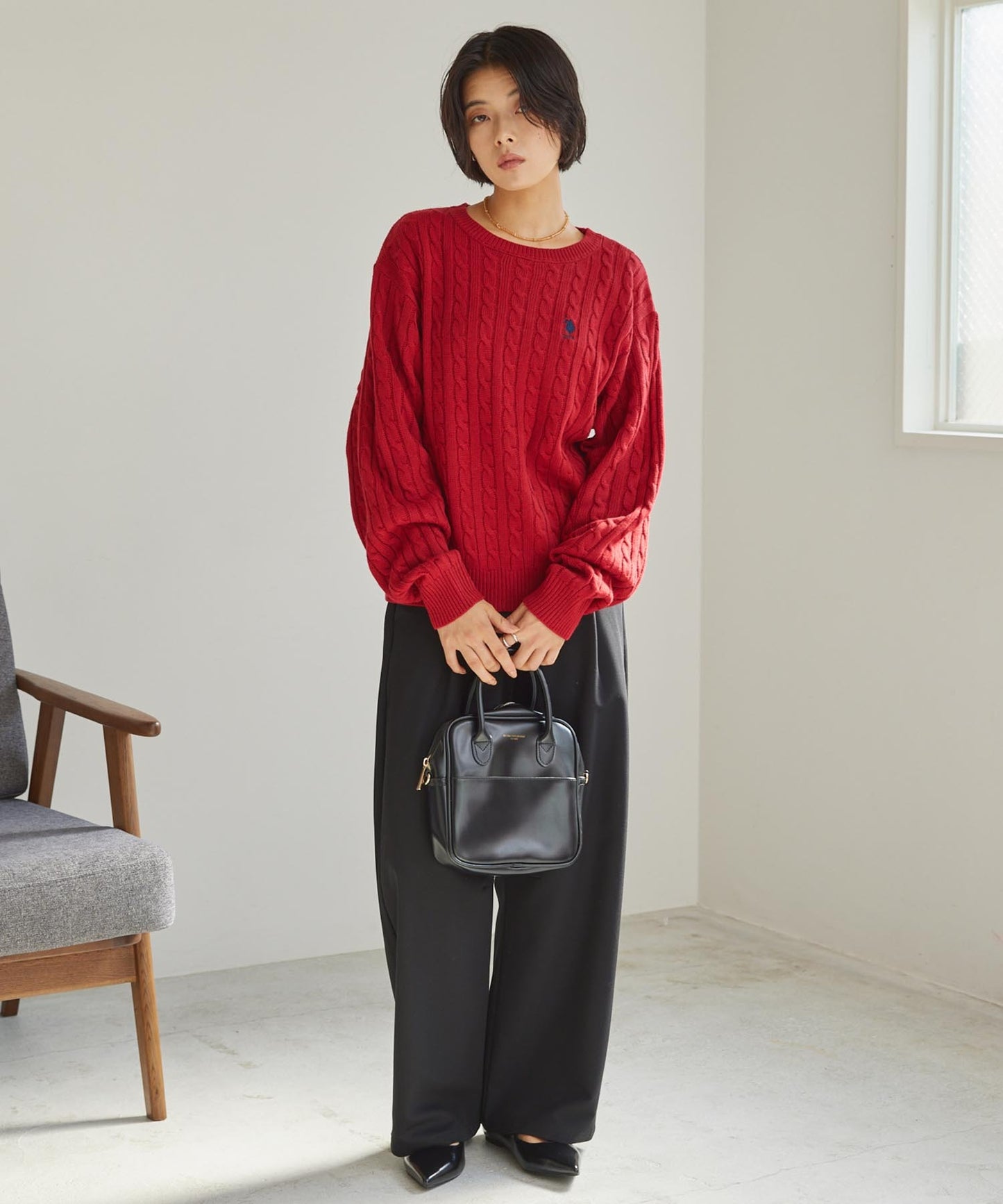 U.S. POLO ASSN. 刺繡LOGO 麻花針織衫