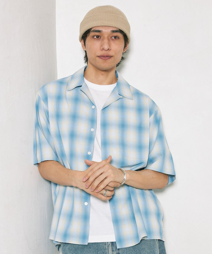 FREAK'S STORE NEW LOOSE FIT OMBRE CHECK SHIRT SS 短袖格紋襯衫