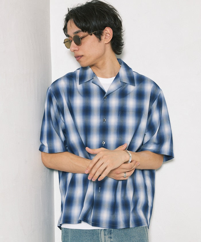 FREAK'S STORE NEW LOOSE FIT OMBRE CHECK SHIRT SS 短袖格紋襯衫