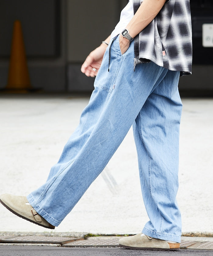 HINSON 限定 寬版錐形剪裁織帶工裝牛仔褲