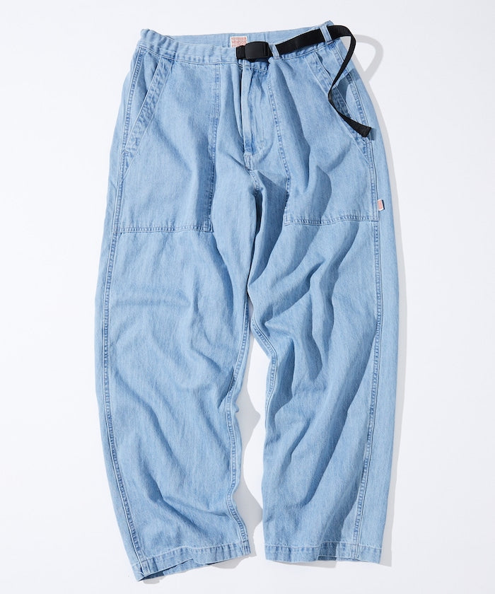 HINSON 限定 寬版錐形剪裁織帶工裝牛仔褲