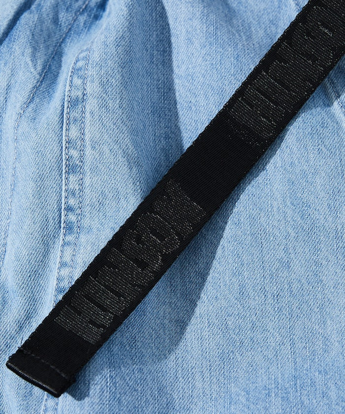 HINSON 限定 寬版錐形剪裁織帶工裝牛仔褲