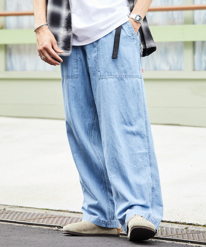 HINSON 限定 寬版錐形剪裁織帶工裝牛仔褲