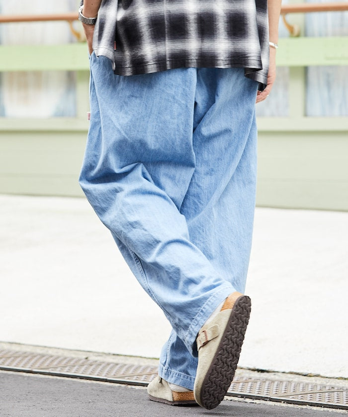 HINSON 限定 寬版錐形剪裁織帶工裝牛仔褲