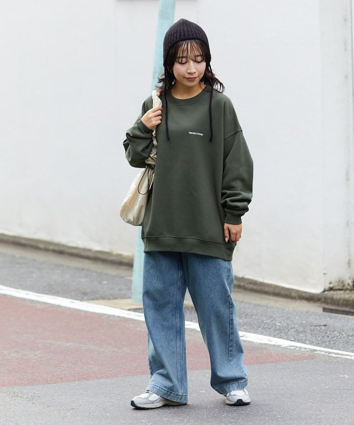 特價 FREAK'S STORE 寬版簡約刺繡圓領大學T