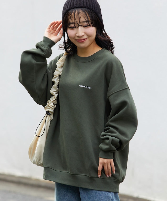 特價 FREAK'S STORE 寬版簡約刺繡圓領大學T