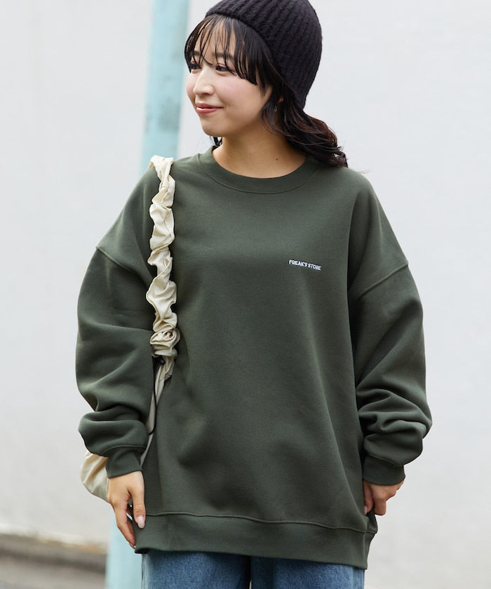 特價 FREAK'S STORE 寬版簡約刺繡圓領大學T