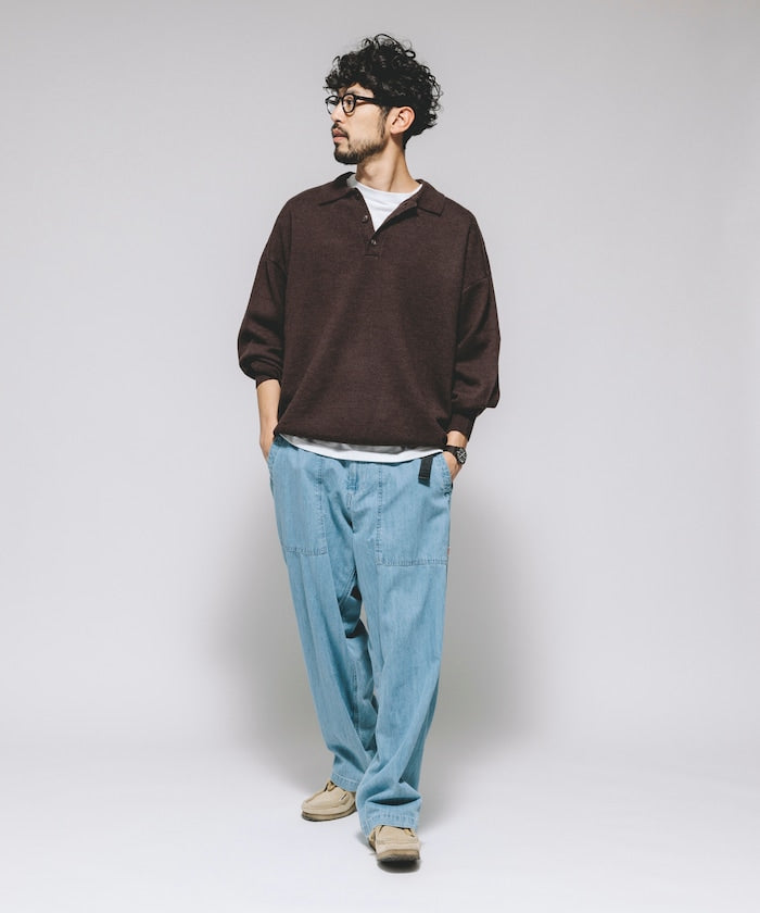 HINSON 限定 寬版錐形剪裁織帶工裝牛仔褲