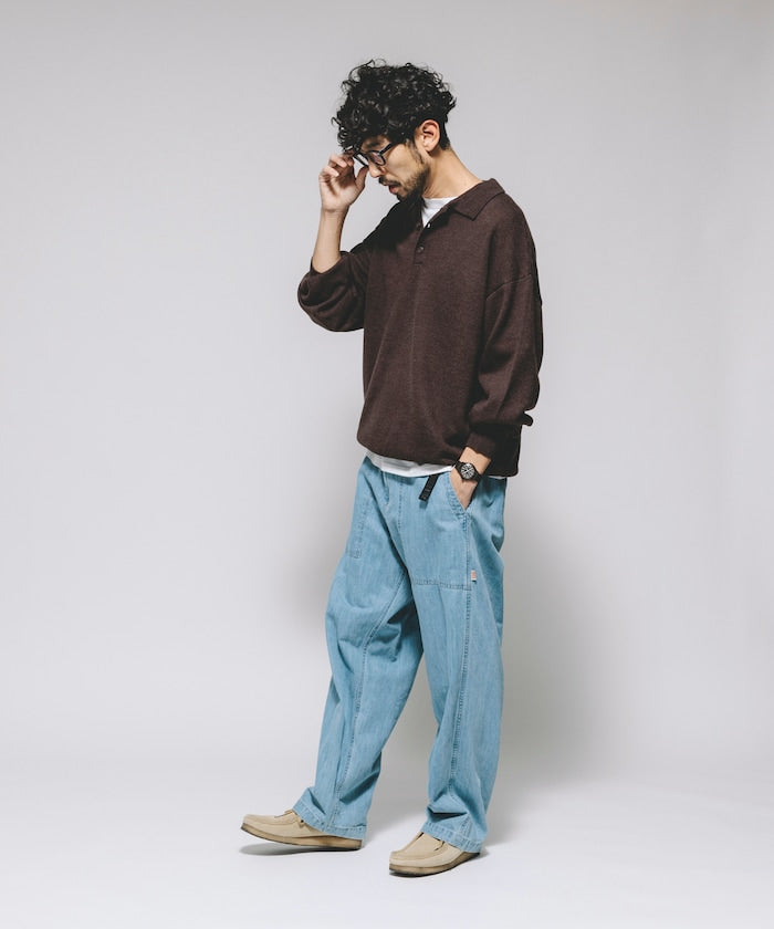 HINSON 限定 寬版錐形剪裁織帶工裝牛仔褲