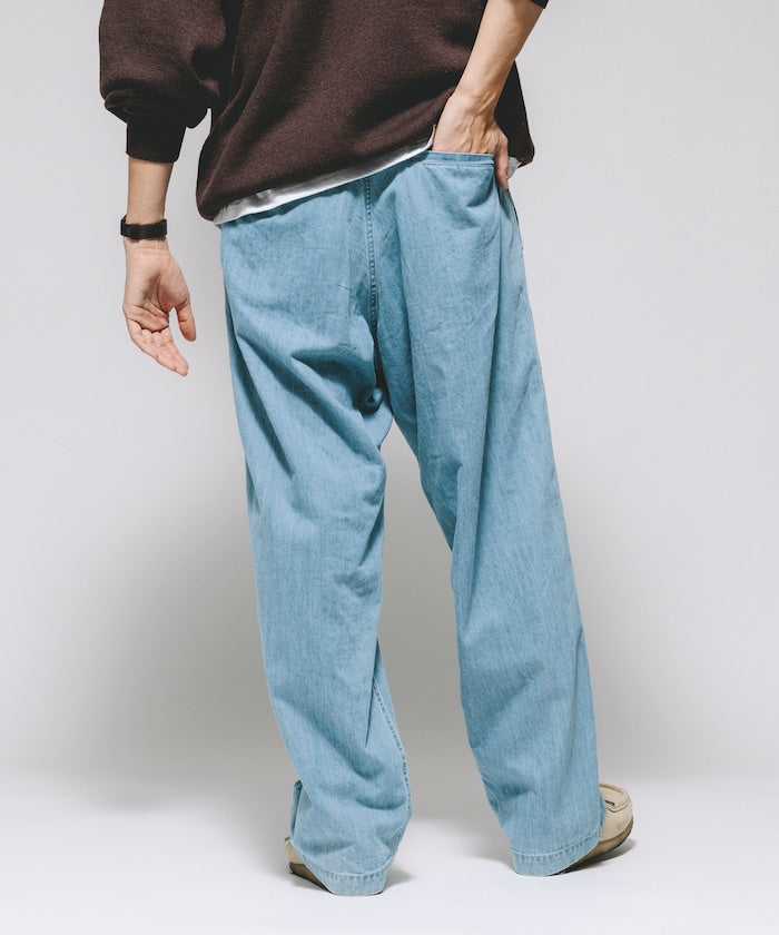 HINSON 限定 寬版錐形剪裁織帶工裝牛仔褲