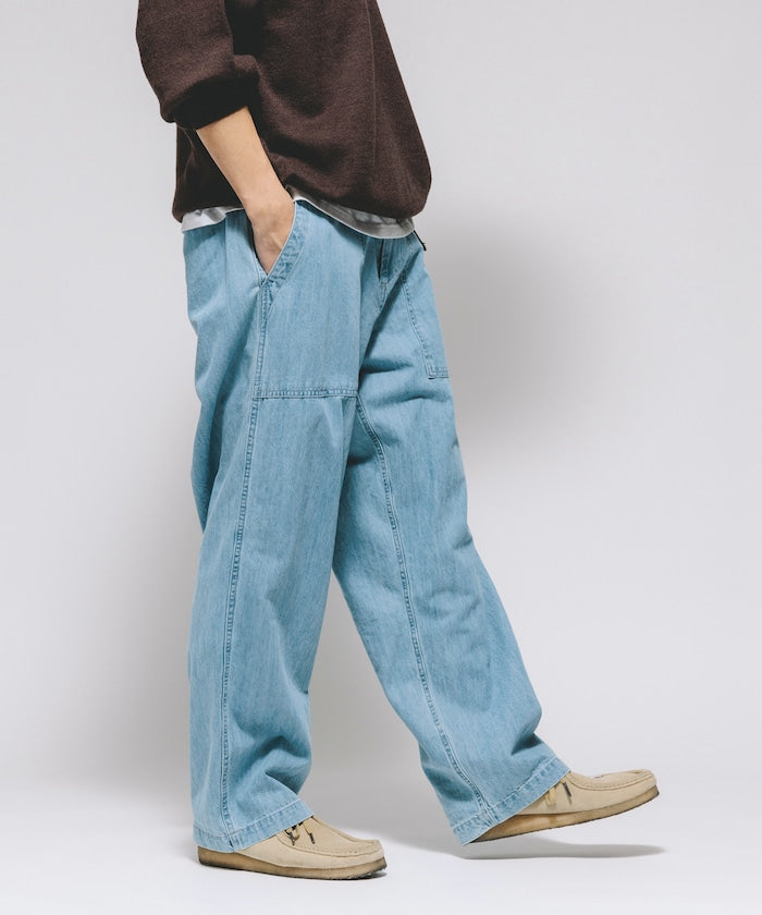 HINSON 限定 寬版錐形剪裁織帶工裝牛仔褲