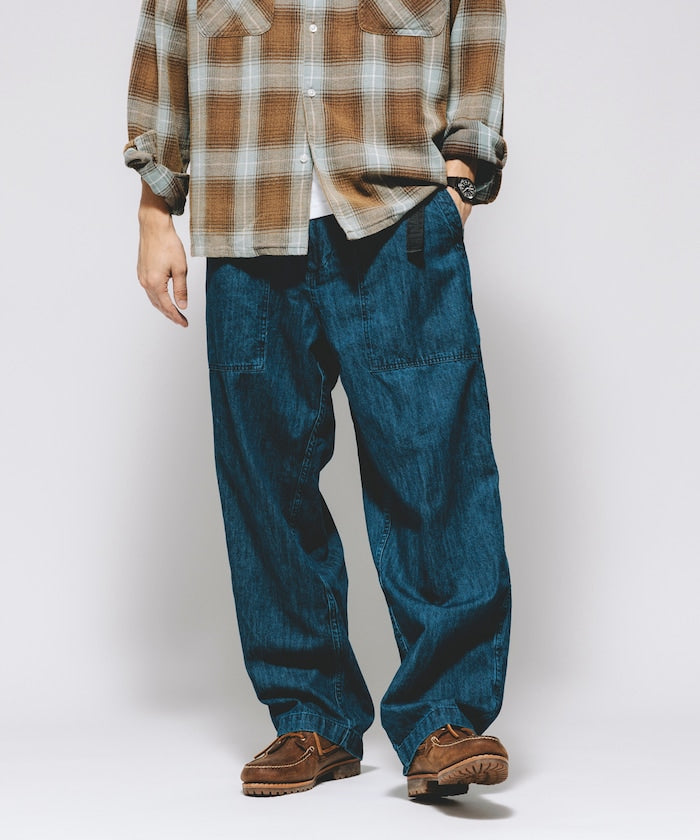 HINSON 限定 寬版錐形剪裁織帶工裝牛仔褲