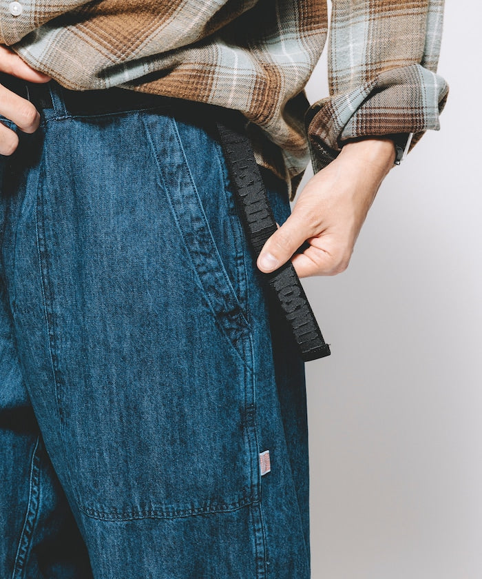 HINSON 限定 寬版錐形剪裁織帶工裝牛仔褲