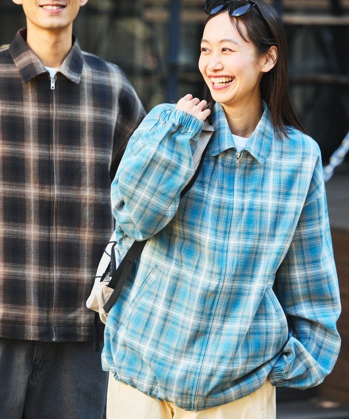 FREAK'S STORE 寬版漸層格紋拉鍊夾克外套