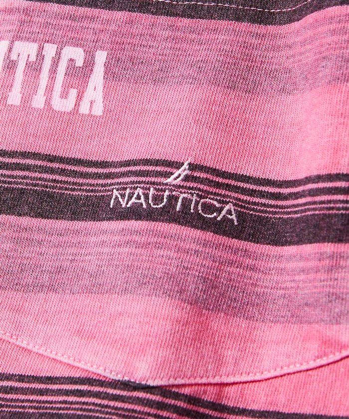 NAUTICA 復古染色Logo條紋短袖T恤上衣