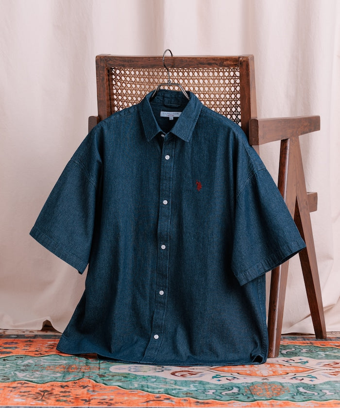 限定款 PUBLUX U.S. POLO ASSN. 刺繡牛仔丹寧短袖襯衫