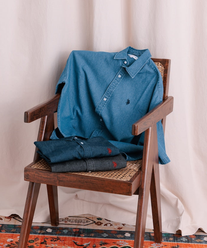 限定款 PUBLUX U.S. POLO ASSN. 刺繡牛仔丹寧短袖襯衫