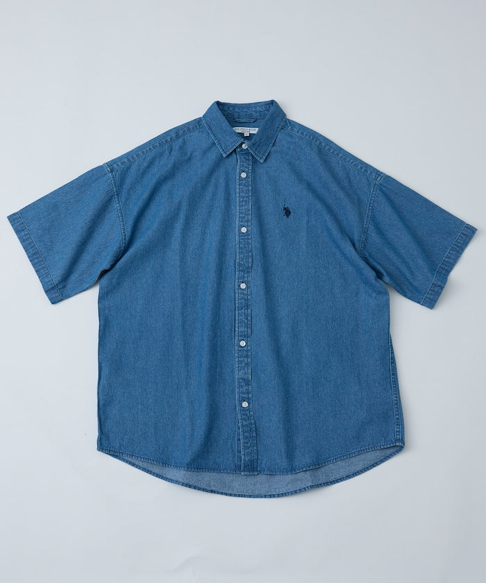 限定款 PUBLUX U.S. POLO ASSN. 刺繡牛仔丹寧短袖襯衫