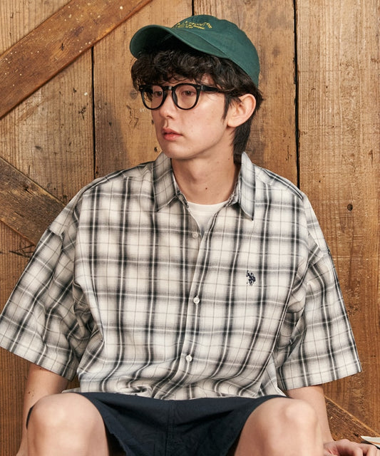 U.S. POLO ASSN. one-point embroidered check short sleeve shirt 限定刺繡格紋短袖襯衫
