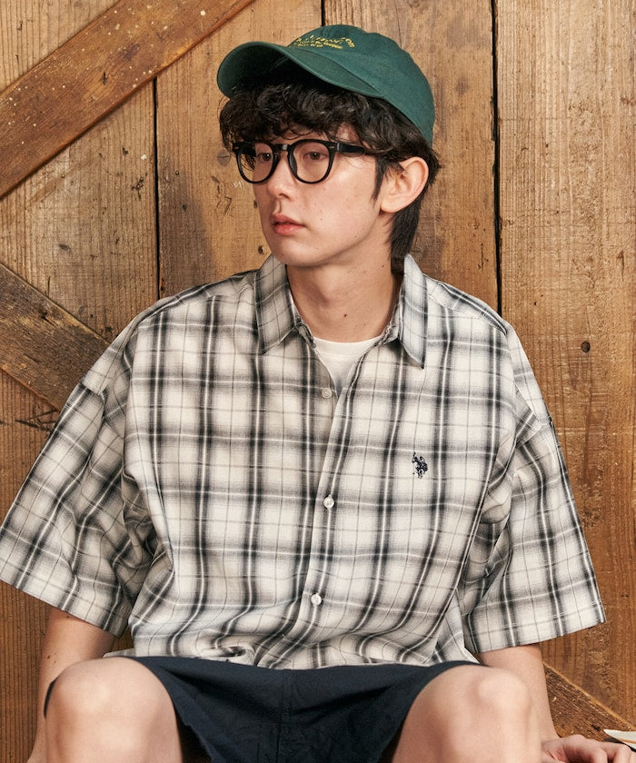 U.S. POLO ASSN. one-point embroidered check short sleeve shirt 限定刺繡格紋短袖襯衫