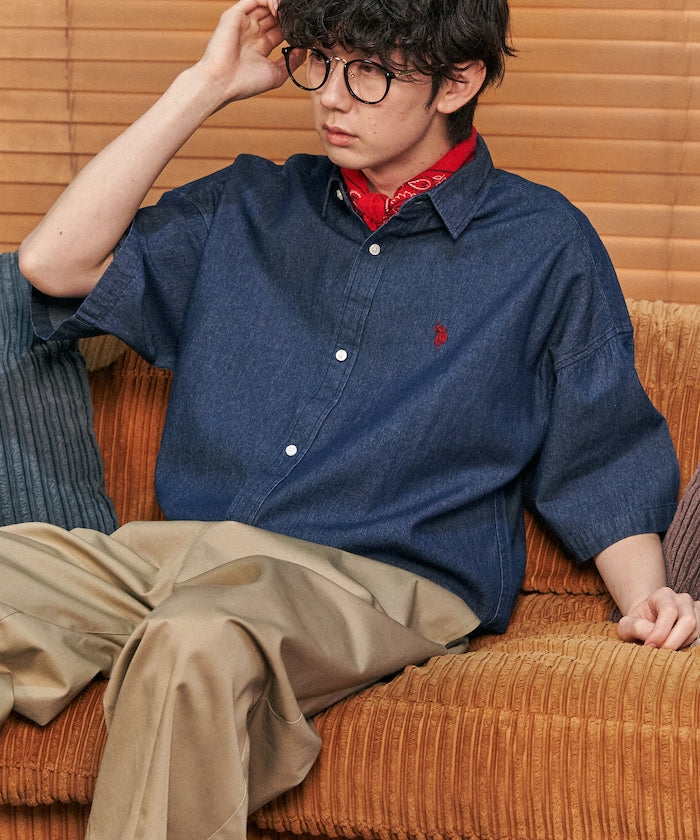 限定款 PUBLUX U.S. POLO ASSN. 刺繡牛仔丹寧短袖襯衫
