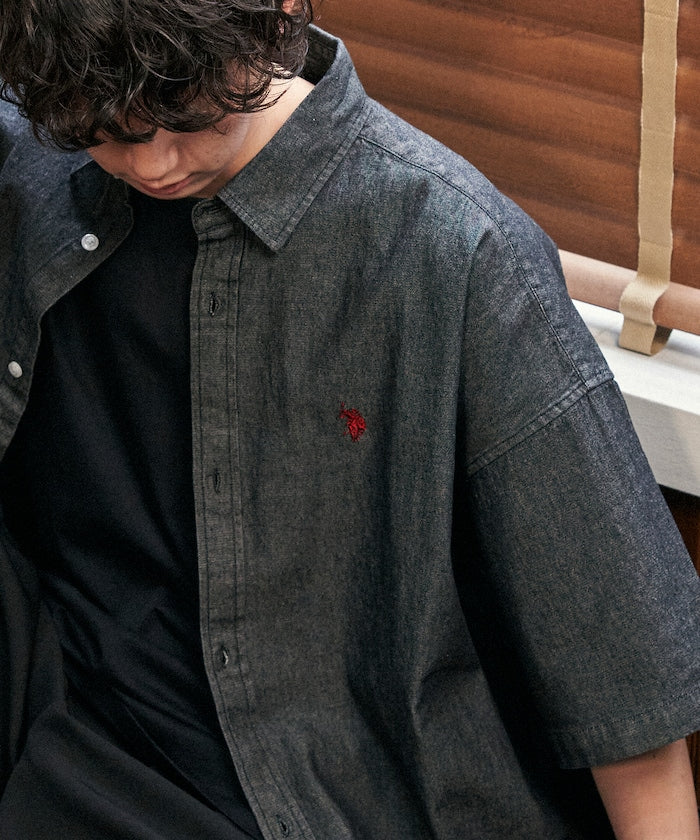 限定款 PUBLUX U.S. POLO ASSN. 刺繡牛仔丹寧短袖襯衫