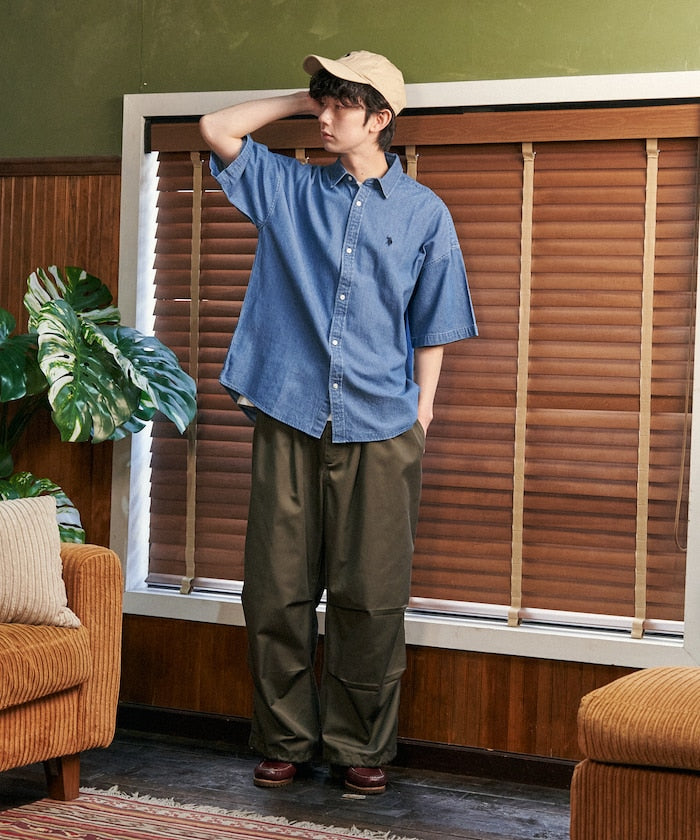 限定款 PUBLUX U.S. POLO ASSN. 刺繡牛仔丹寧短袖襯衫