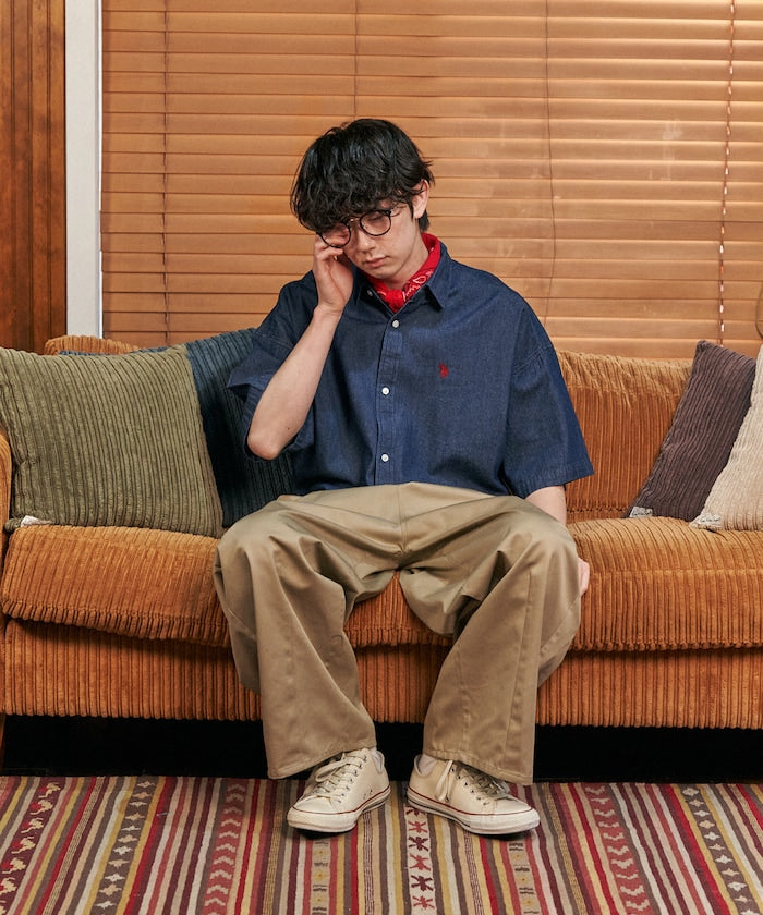 限定款 PUBLUX U.S. POLO ASSN. 刺繡牛仔丹寧短袖襯衫
