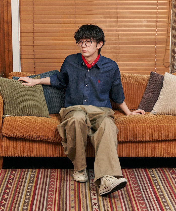 限定款 PUBLUX U.S. POLO ASSN. 刺繡牛仔丹寧短袖襯衫