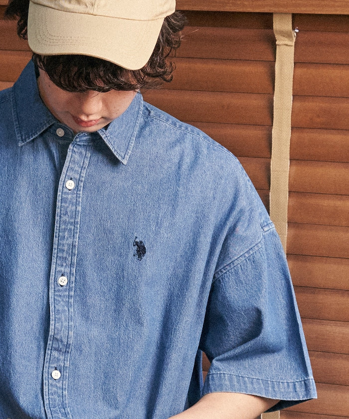 限定款 PUBLUX U.S. POLO ASSN. 刺繡牛仔丹寧短袖襯衫