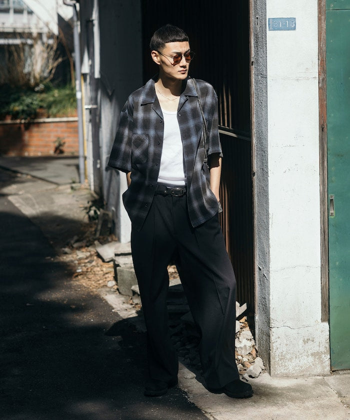 FREAK’S STORE Murabreach processed open collar ombre check shirt 漸層格紋短袖襯衫