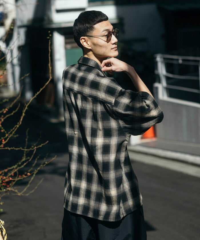 FREAK’S STORE Murabreach processed open collar ombre check shirt 漸層格紋短袖襯衫