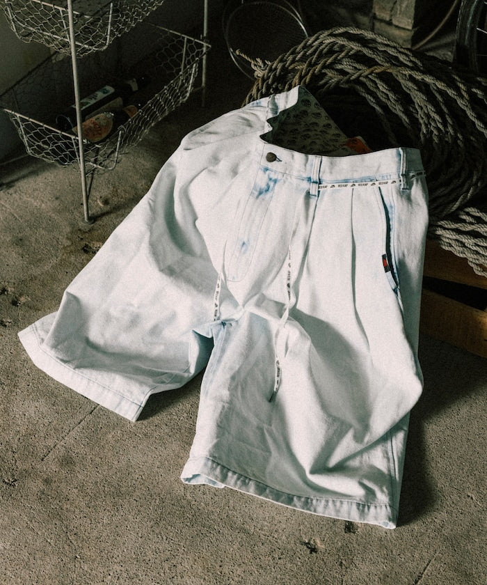 RED KAP 2TUCK BAGGY WIDE DENIM SHORTS PANTS 打褶牛仔短褲