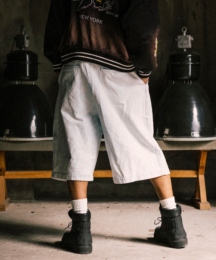 RED KAP 2TUCK BAGGY WIDE DENIM SHORTS PANTS 打褶牛仔短褲