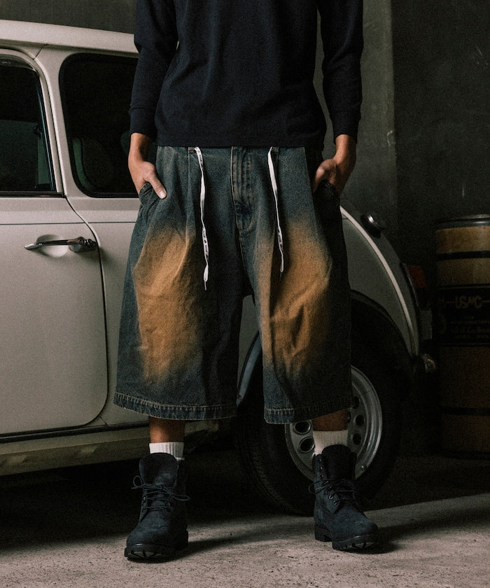 RED KAP 2TUCK BAGGY WIDE DENIM SHORTS PANTS 打褶牛仔短褲