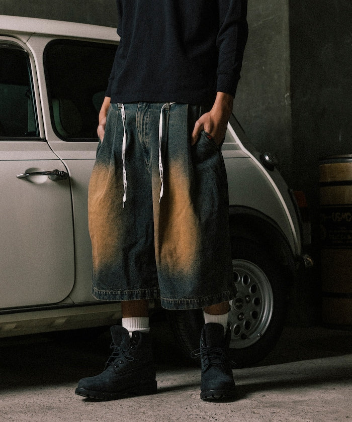 RED KAP 2TUCK BAGGY WIDE DENIM SHORTS PANTS 打褶牛仔短褲