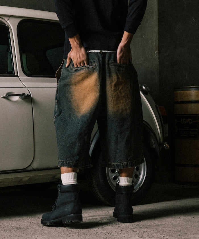 RED KAP 2TUCK BAGGY WIDE DENIM SHORTS PANTS 打褶牛仔短褲