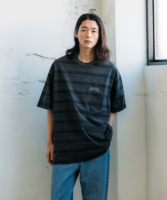 NAUTICA 復古染色Logo條紋短袖T恤上衣