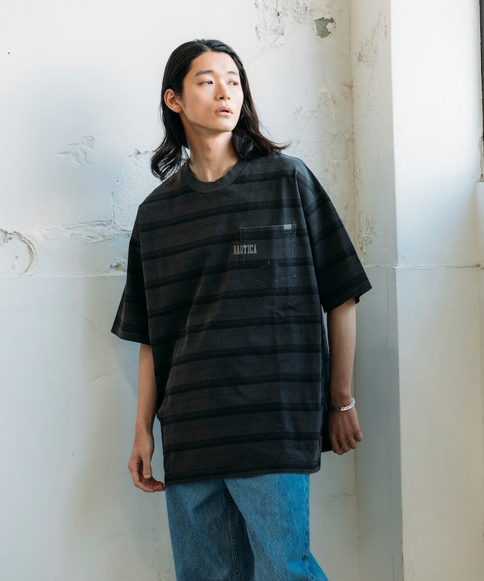 NAUTICA 復古染色Logo條紋短袖T恤上衣
