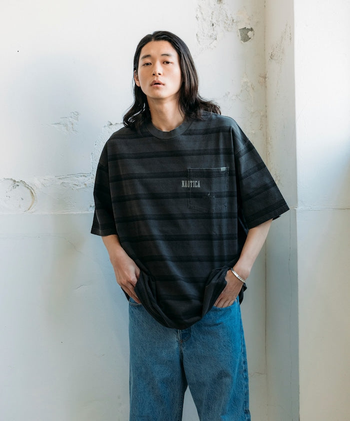 NAUTICA 復古染色Logo條紋短袖T恤上衣