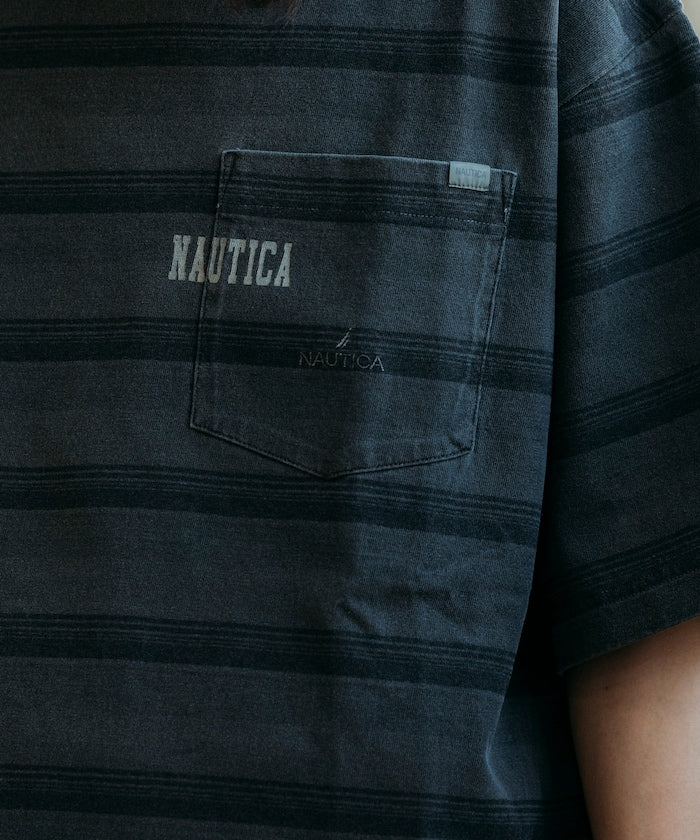 NAUTICA 復古染色Logo條紋短袖T恤上衣