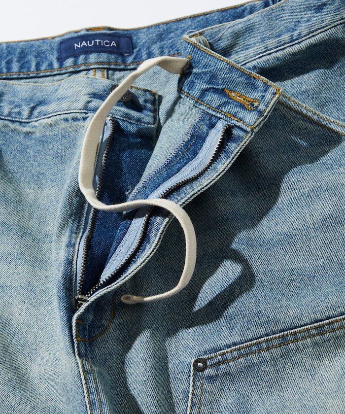 NAUTICA Super Wide Curve Double Knee Denim Cropped Pants 超寬版弧形雙層牛仔九分褲