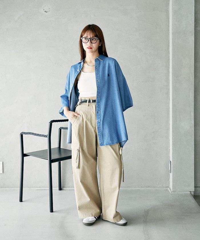 U.S. POLO ASSN. Custom embroidered denim short sleeve shirt  限定刺繡短袖襯衫