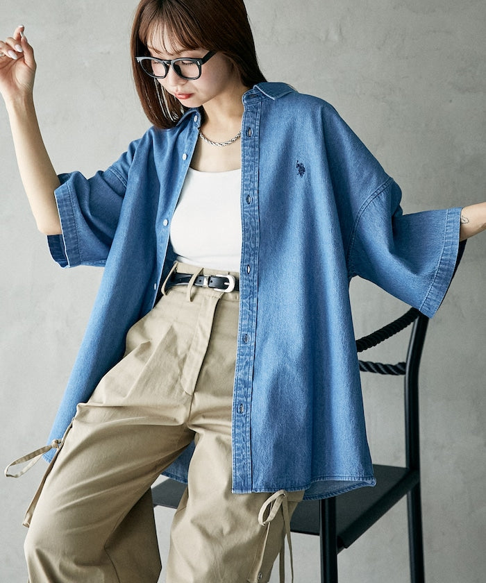 U.S. POLO ASSN. Custom embroidered denim short sleeve shirt  限定刺繡短袖襯衫