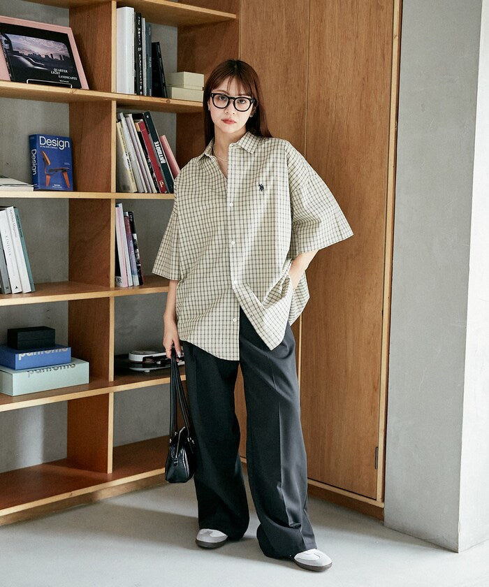 U.S. POLO ASSN. one-point embroidered check short sleeve shirt 限定刺繡格紋短袖襯衫