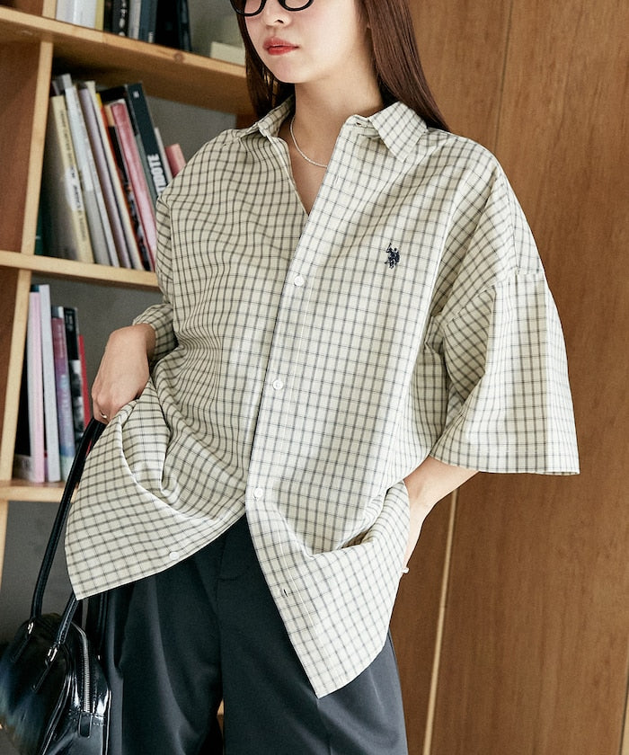 U.S. POLO ASSN. one-point embroidered check short sleeve shirt 限定刺繡格紋短袖襯衫