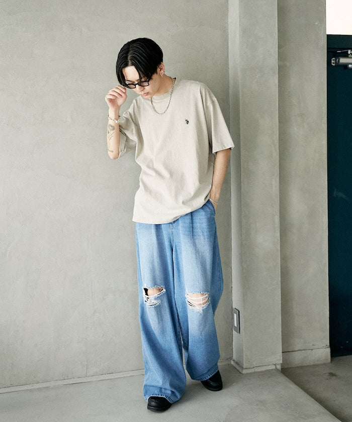 U.S. POLO ASSN. Special order one-point embroidered logo pigment T-shirt 簡約刺繡短袖T恤